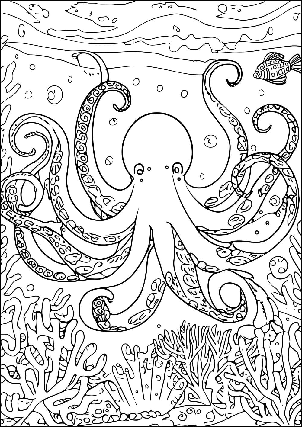 Desenho dePolvo sob o Fundo do Mar para colorir