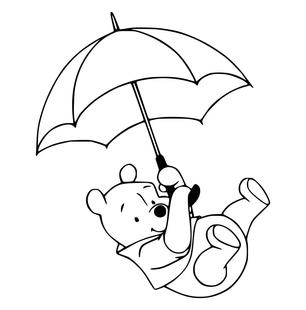 Desenho dePooh Segura Um Guarda-Chuva para colorir