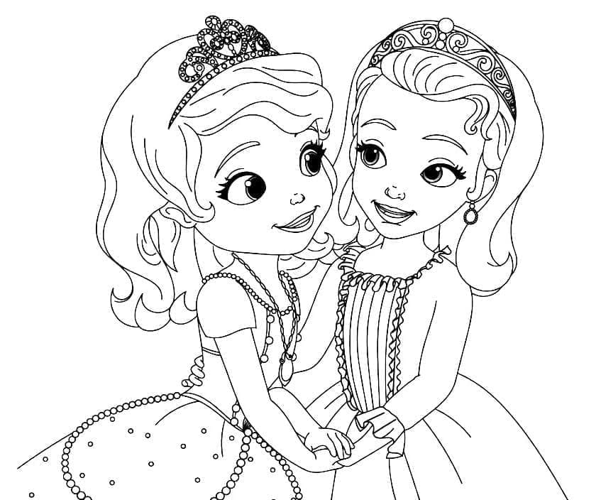 Desenho dePrincesa Amber e Sofia para colorir