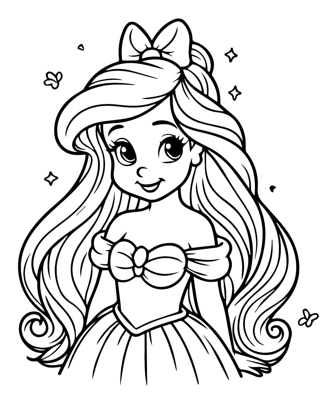 Desenho dePrincesa Ariel Sorridente para colorir