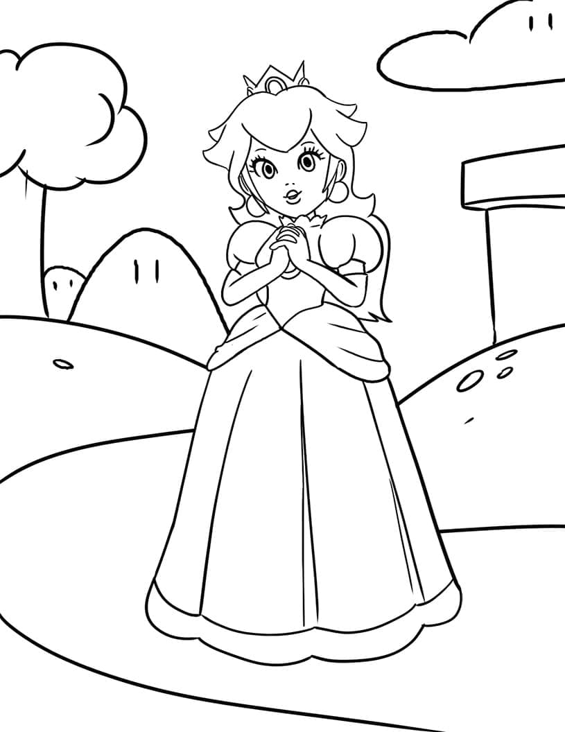 Desenho dePrincesa Peach Muito Feliz para colorir