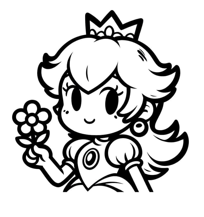 Desenho dePrincesa Peach com Flor para colorir