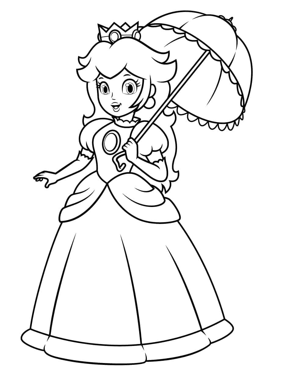 Desenho dePrincesa Peach com Guarda-chuva para colorir