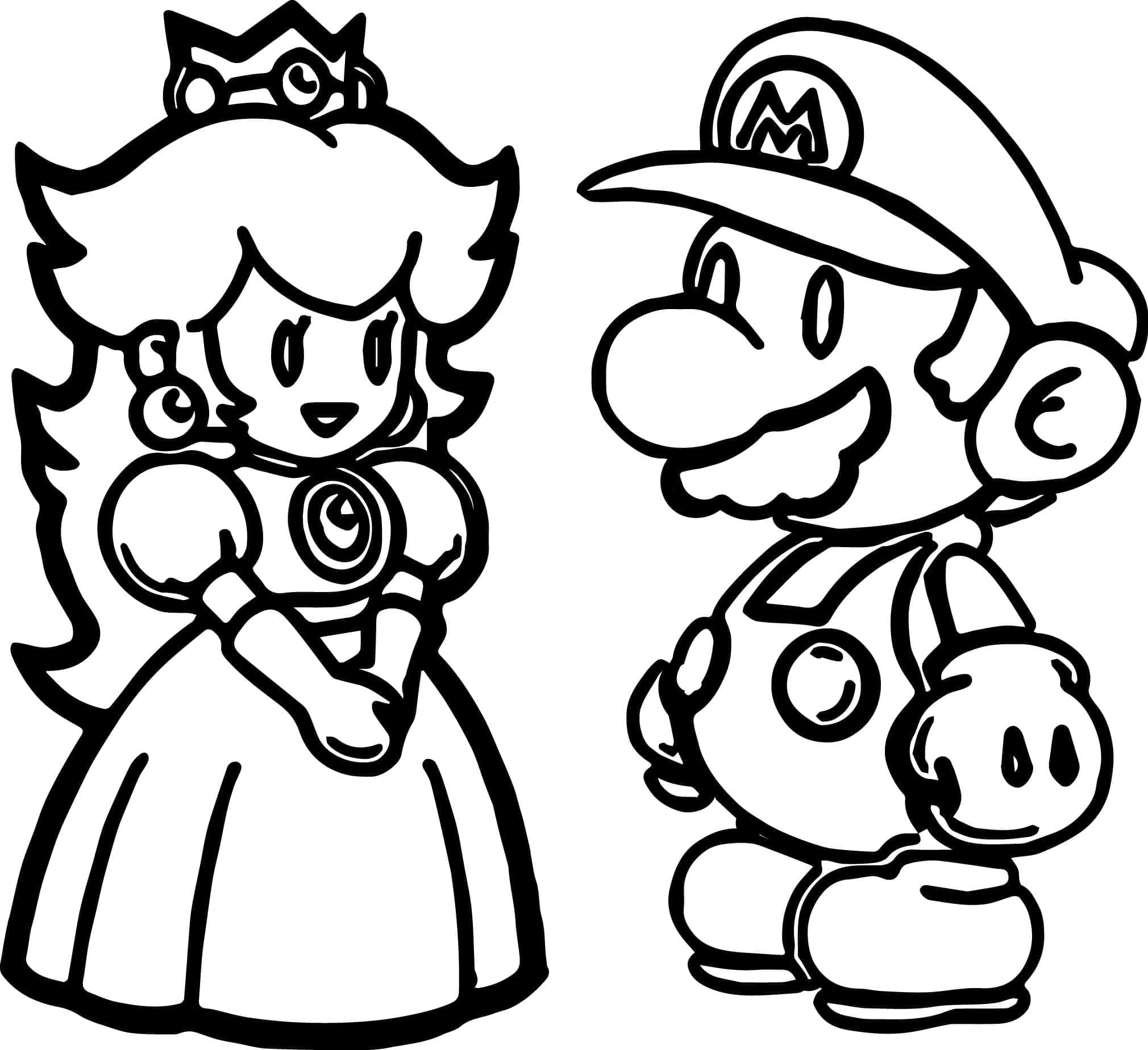 Desenho dePrincesa Peach e Mario Chibi para colorir