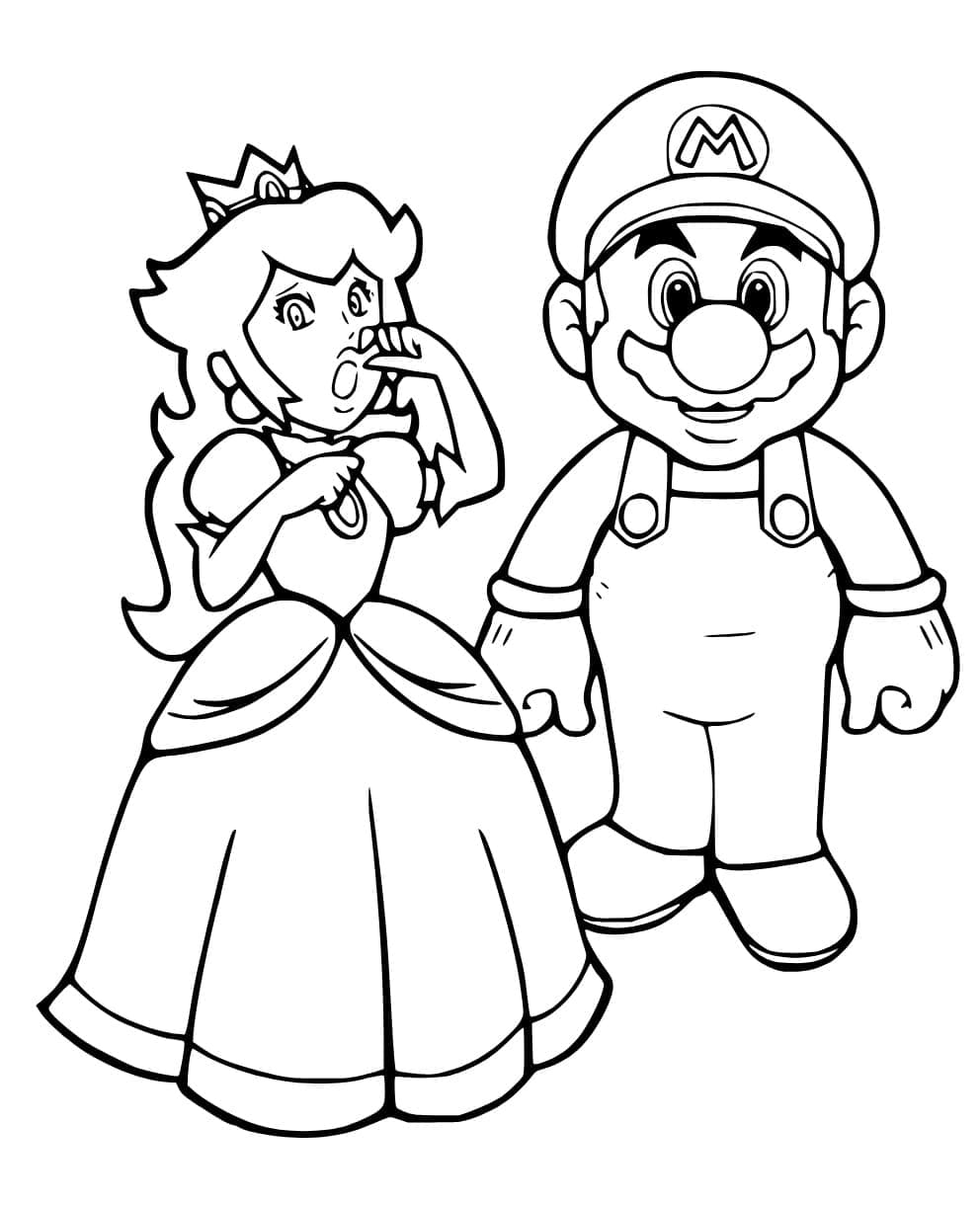 Desenho dePrincesa Peach e Mario para colorir