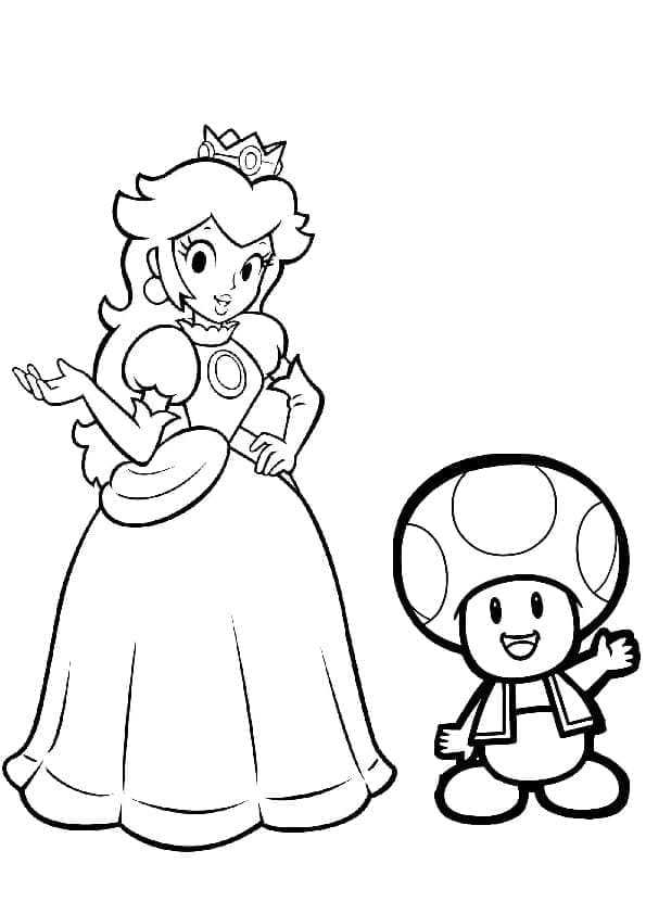 Desenho dePrincesa Peach e Toad para colorir