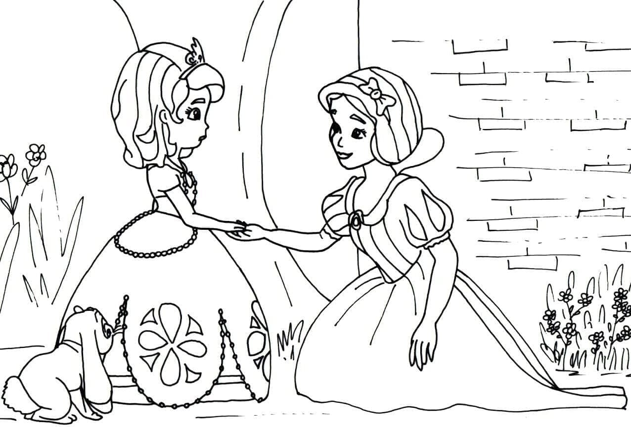 Desenho dePrincesa Sofia e Branca de Neve para colorir