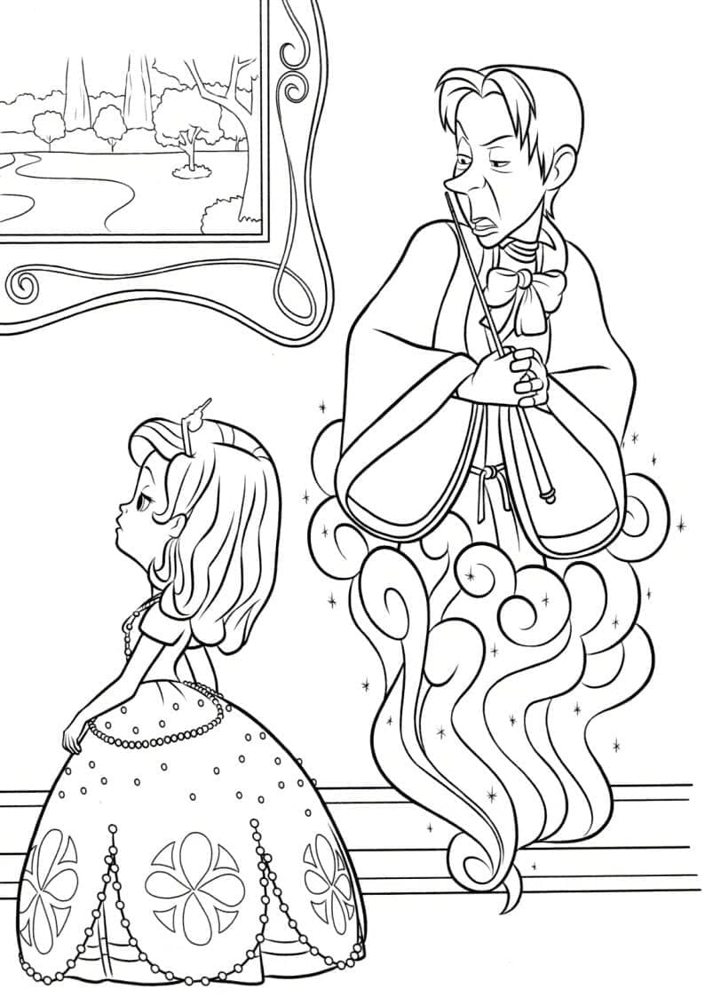 Desenho dePrincesa Sofia e Cedric o Feiticeiro para colorir