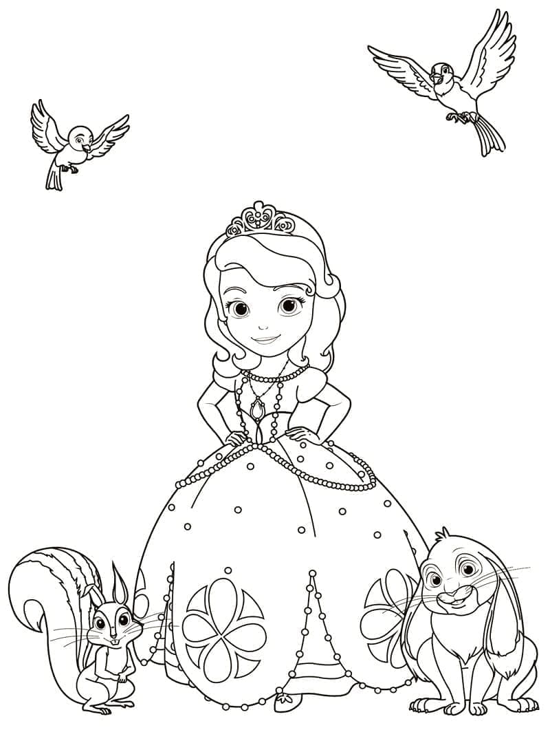 Desenho dePrincesa Sofia e os Animais para colorir