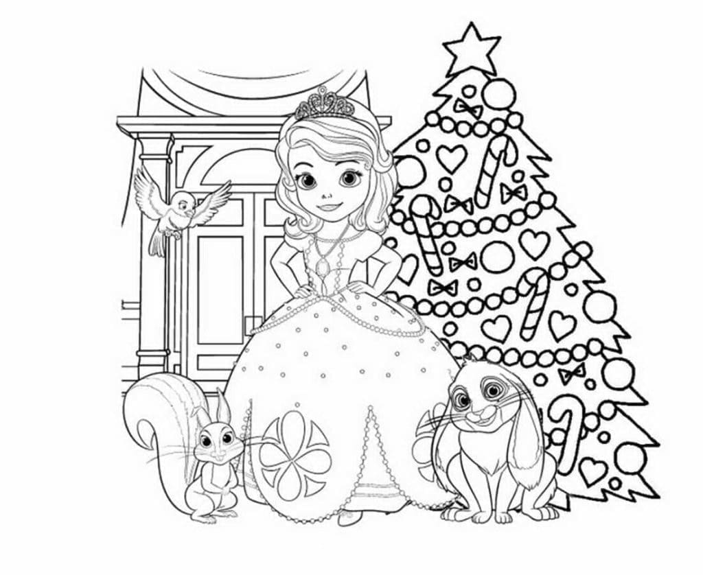 Desenho dePrincesa Sofia no Natal para colorir