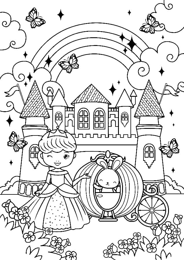 Desenho dePrincesa e Castelo para colorir