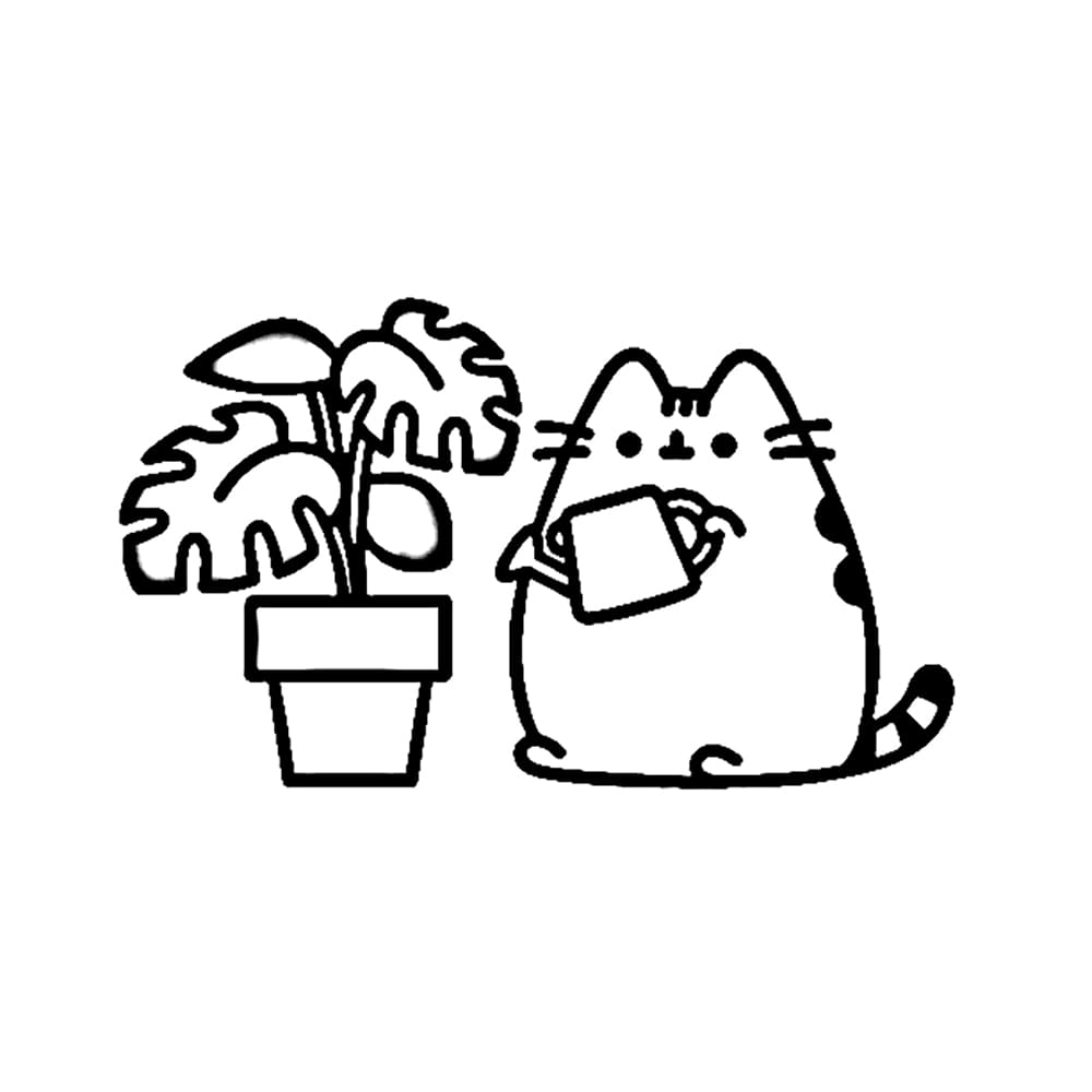 Desenho de Pusheen Regou As Plantas para colorir