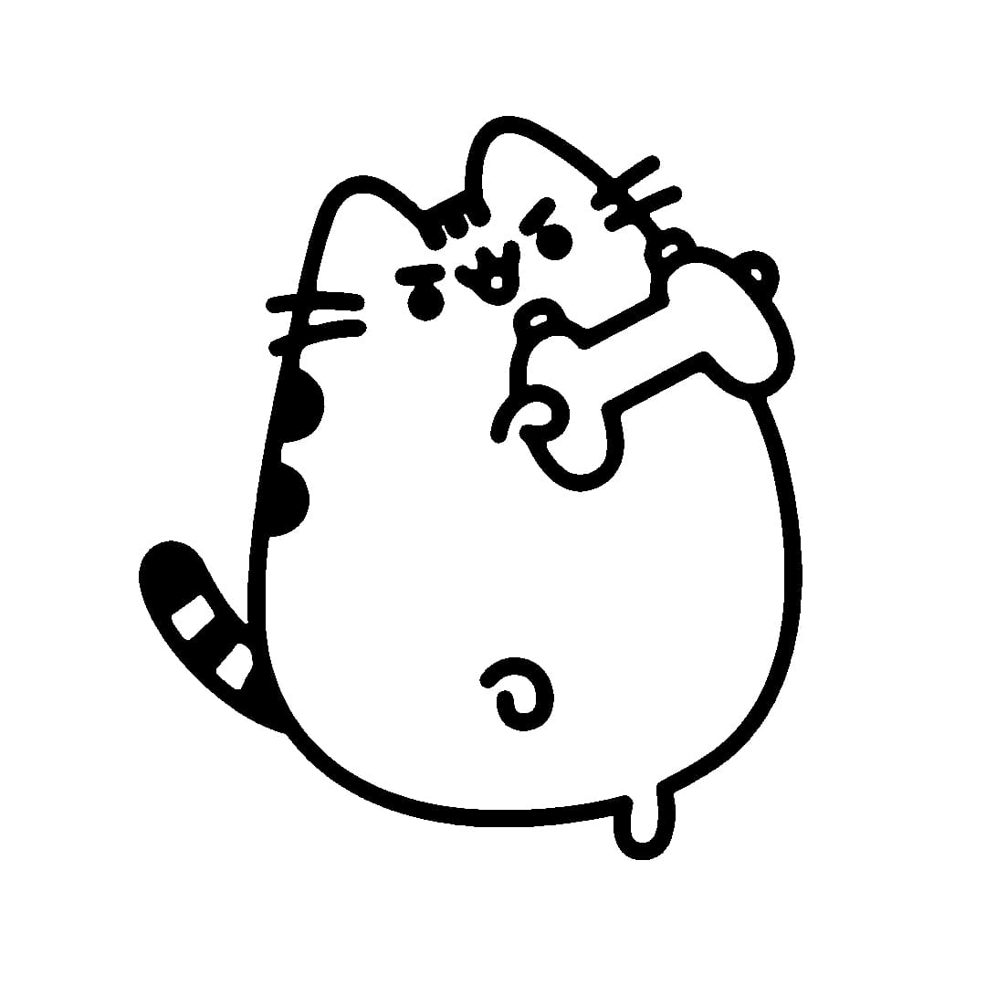 Desenho de Pusheen Segura O Osso para colorir