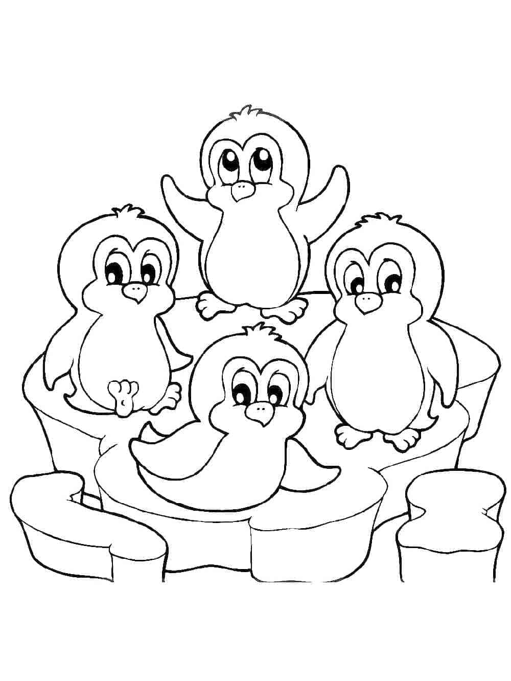 Desenho deQuatro Pinguins para colorir