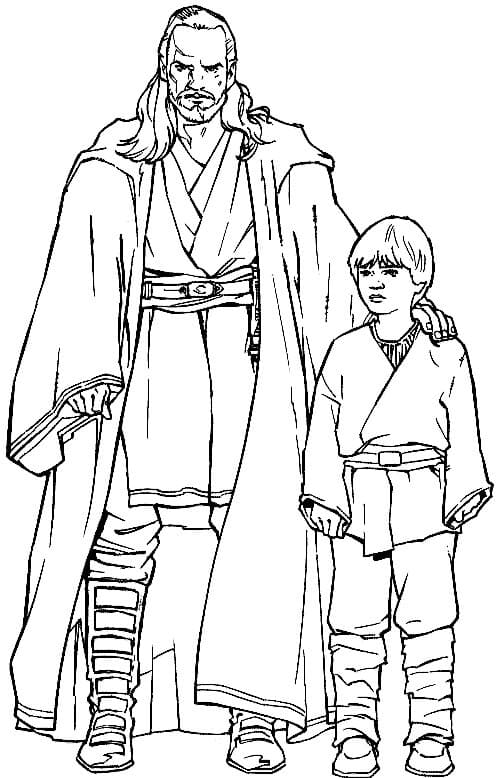 Desenho de Qui-Gon Jinn E Luke Skywalker para colorir