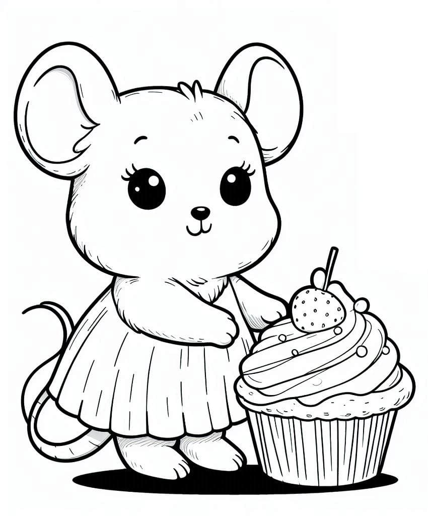 Desenho deRatinho e Cupcake para colorir