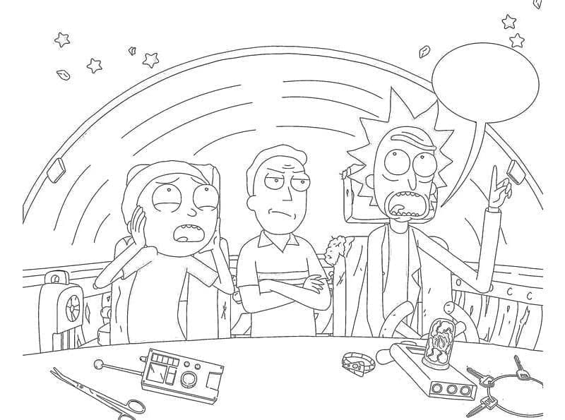 Desenho deRick, Morty e Jerry Smith para colorir