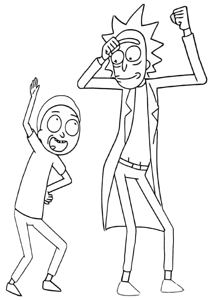 Desenho deRick e Morty Felizes para colorir