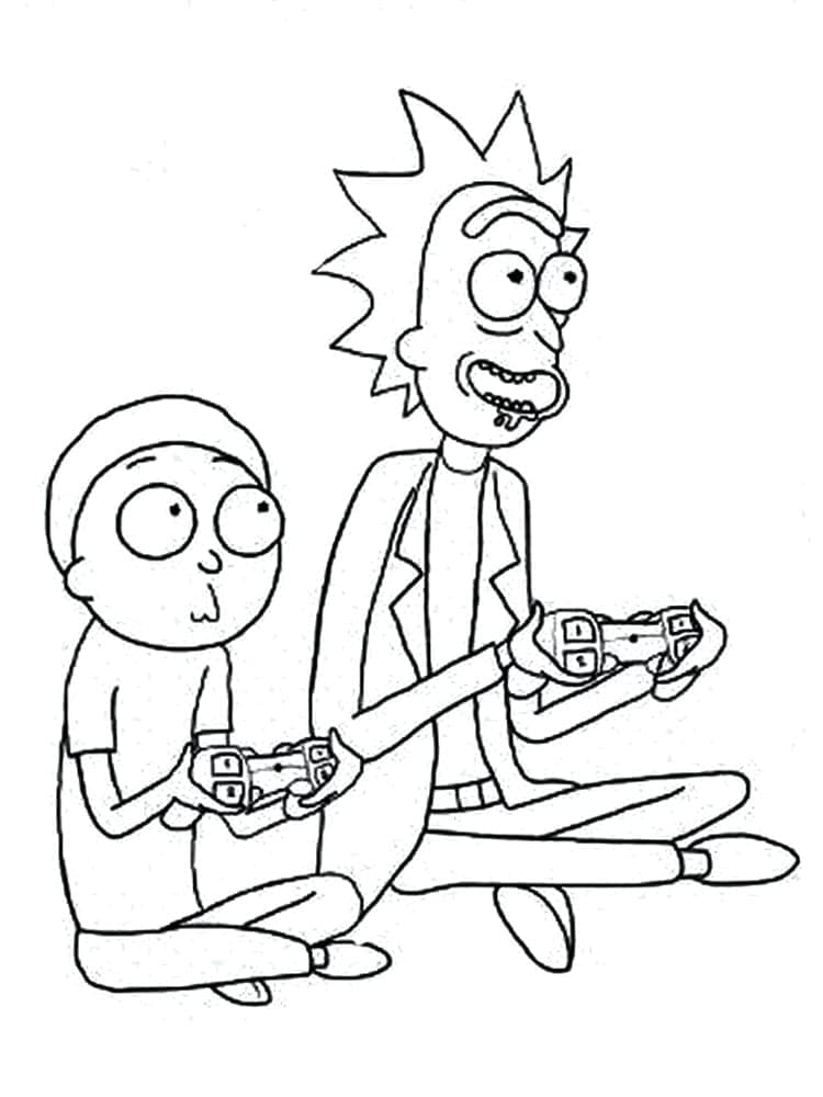 Desenho deRick e Morty Jogam Videogame para colorir