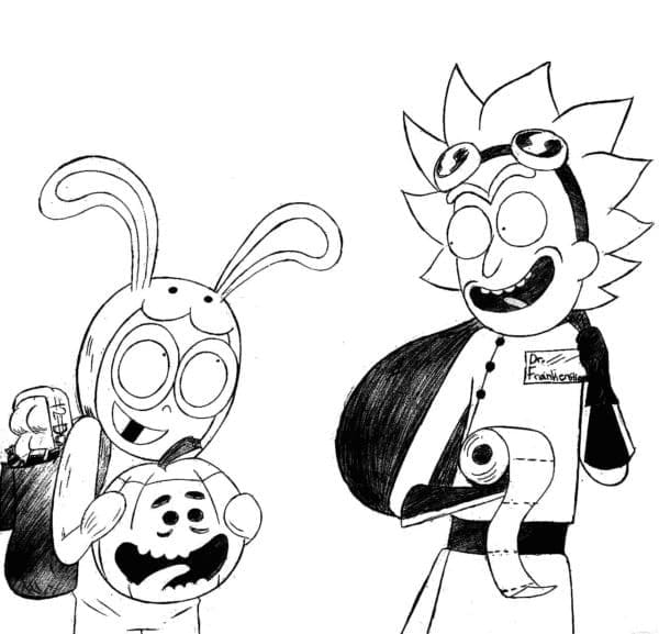 Desenho deRick e Morty no Halloween para colorir