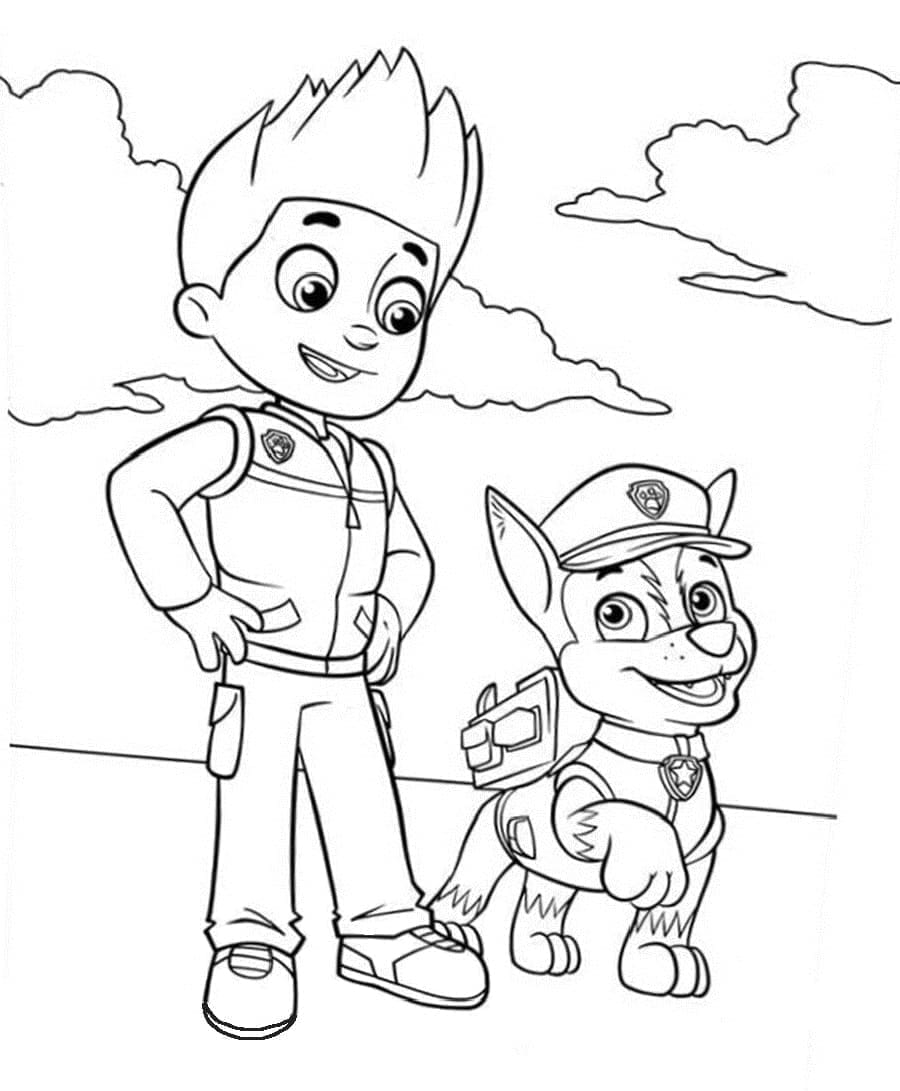 Desenho deRyder e Chase Patrulha Canina para colorir