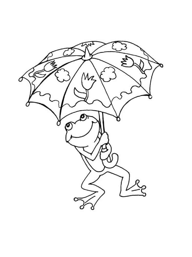 Desenho de Sapo com Guarda-chuva para colorir