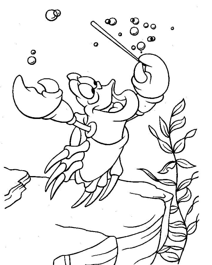 Desenho deSebastião de Pequena Sereia para colorir