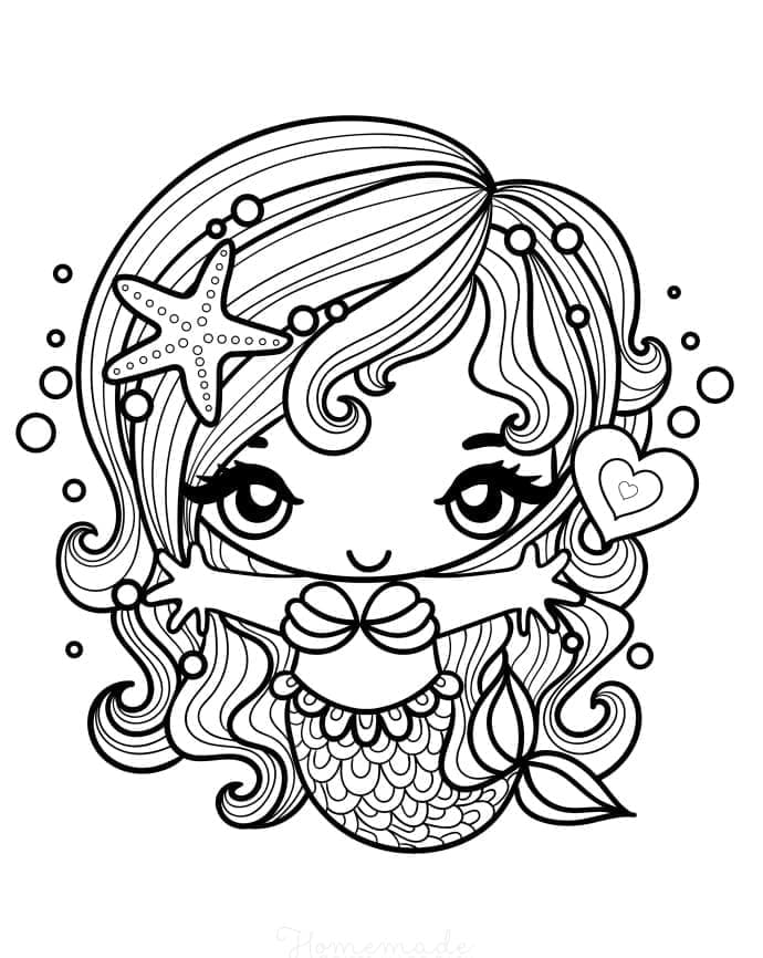 Desenho deSereia Kawaii para colorir