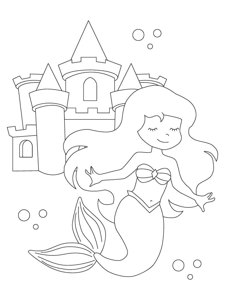 Desenho deSereia e Castelo para colorir