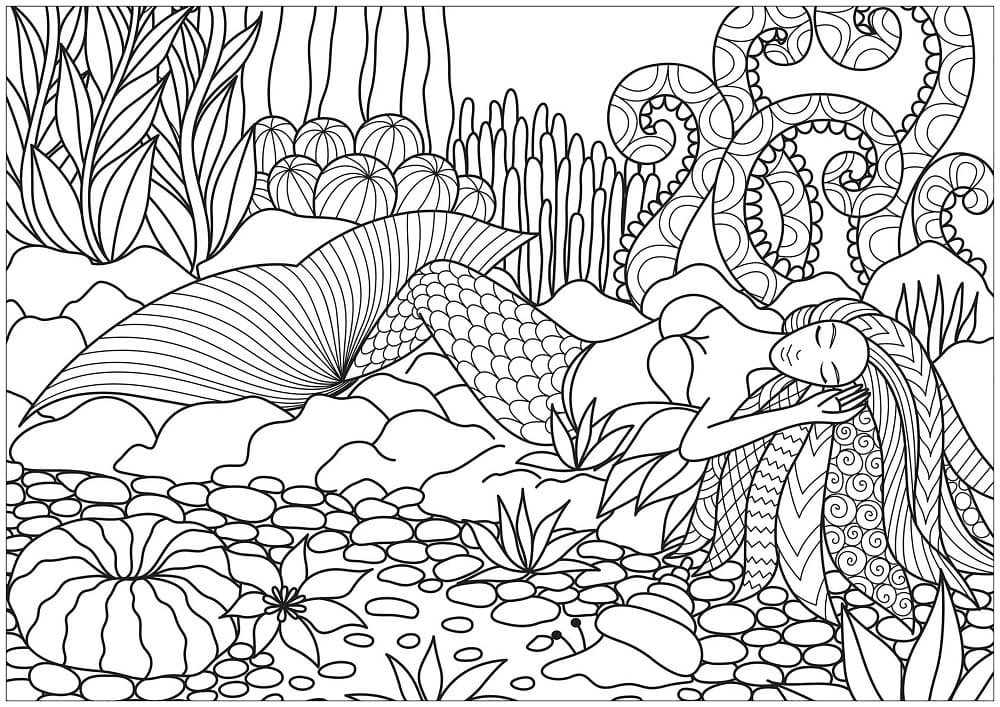 Desenho deSereia sob o Fundo do Mar para colorir