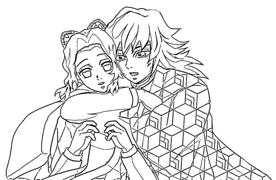 Desenho deShinobu e Tomioka de Demon Slayer para colorir