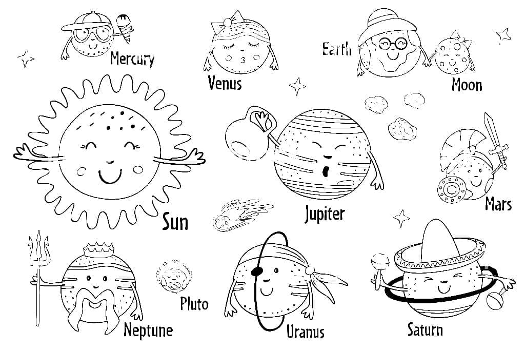 Desenho deSistema Solar Fofo para colorir