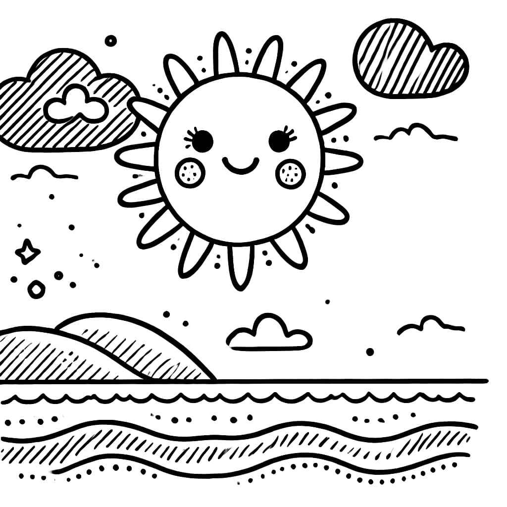 Desenho de Sol E Oceano para colorir