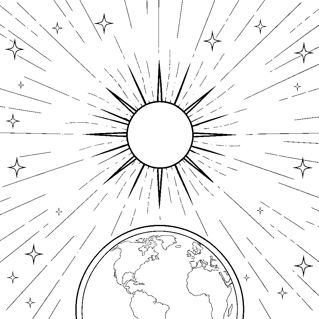 Desenho de Sol E Terra para colorir