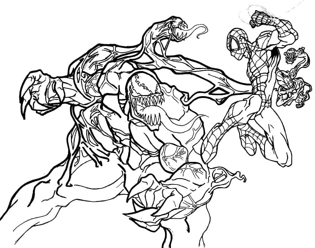 Desenho deSpiderman vs Venom para colorir