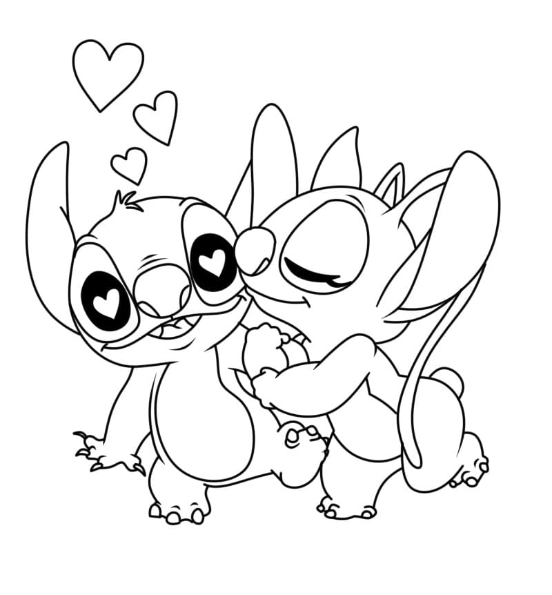 Desenhos de Stitch e Angel para colorir