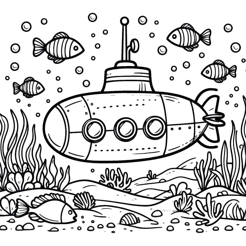 Desenho deSubmarino sob o Fundo do Mar para colorir