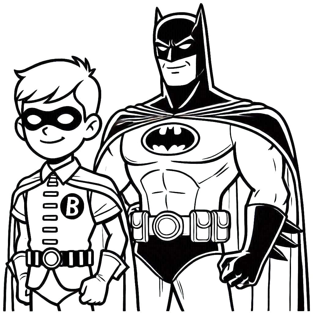 Desenho deSuper-heróis Batman e Robin para colorir