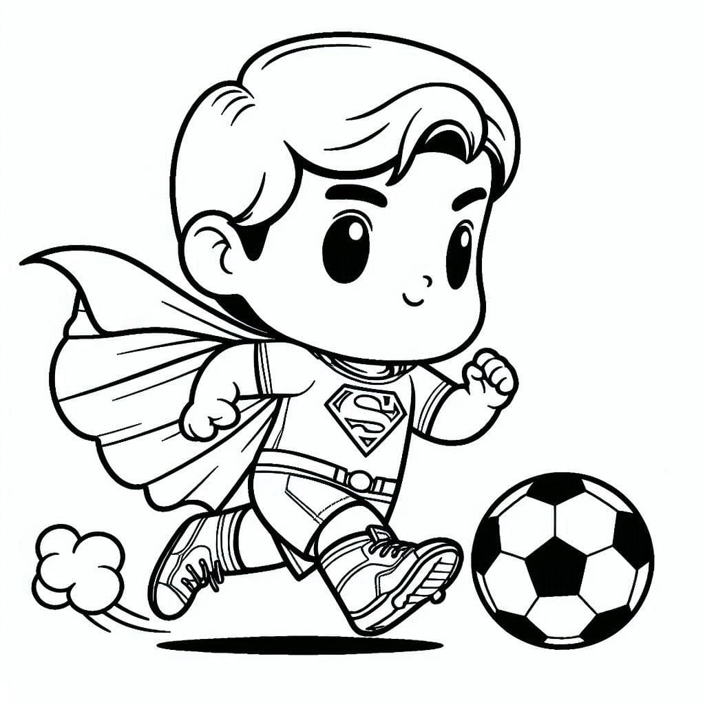 Desenho de Superman Fofo Jogando Futebol para colorir