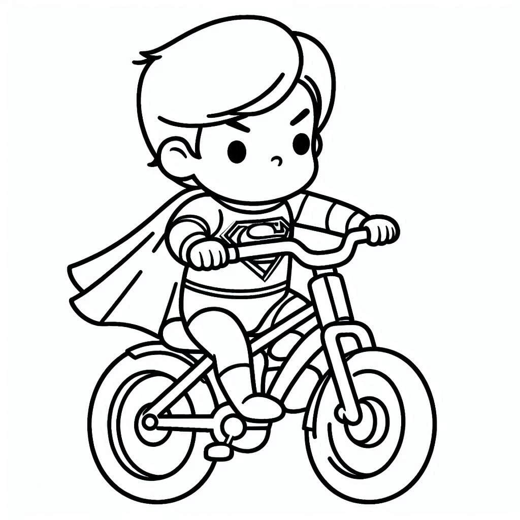 Desenho de Superman Fofo na Bicicleta para colorir