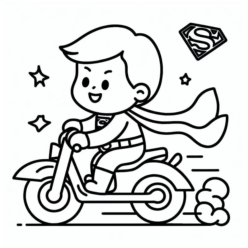 Desenho de Superman Fofo na Moto para colorir