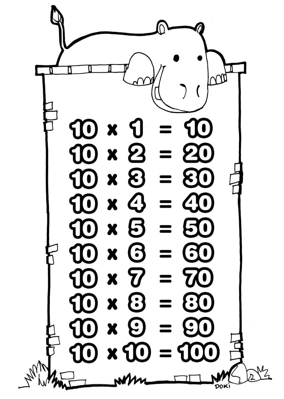 Desenho deTabuada de Multiplicação do 10 para colorir