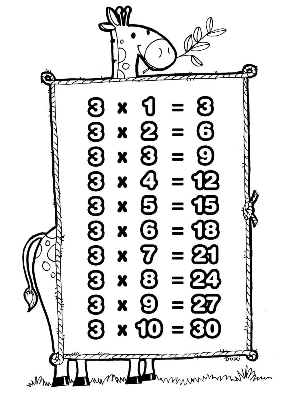 Desenho deTabuada de Multiplicação do 3 para colorir