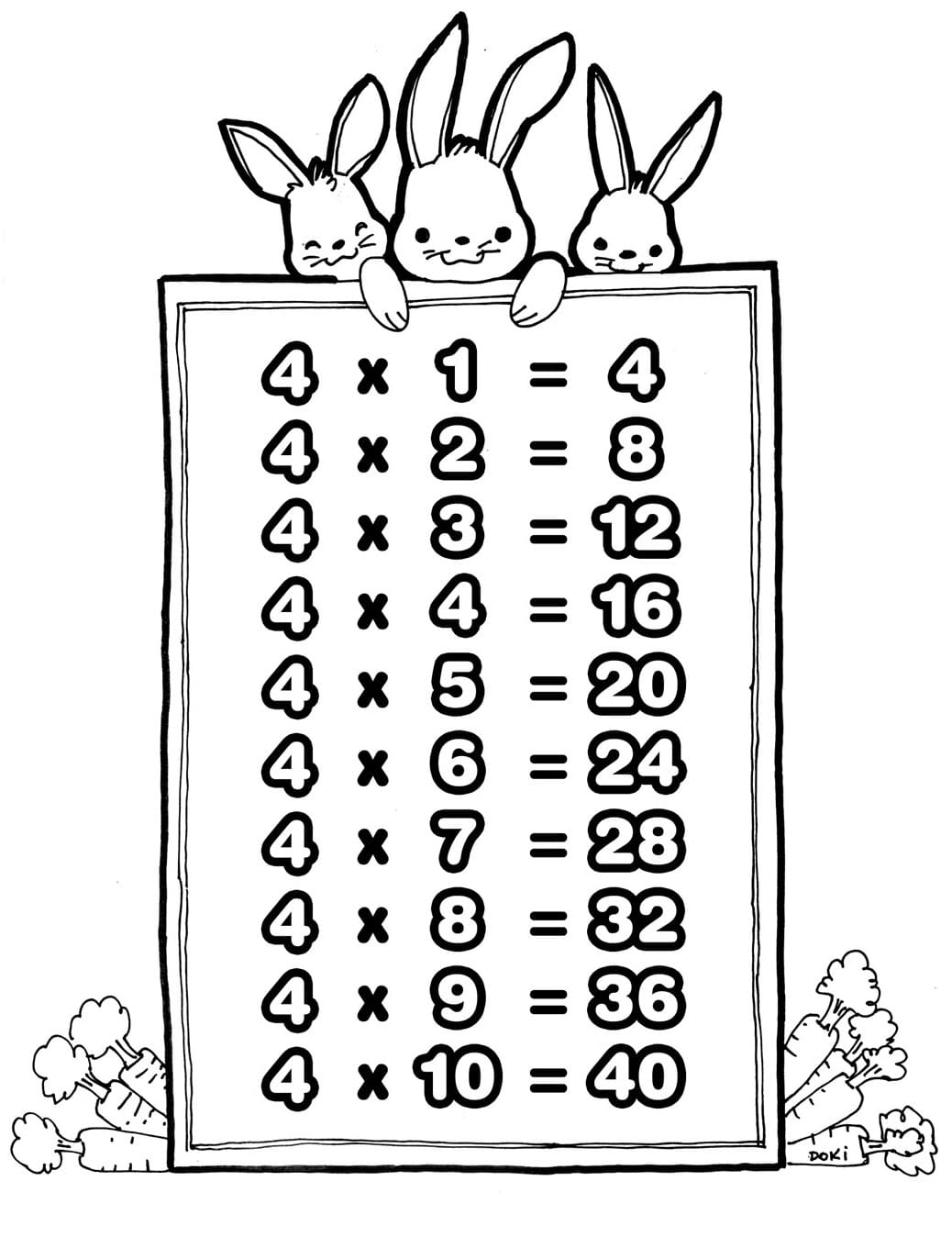 Desenho deTabuada de Multiplicação do 4 para colorir