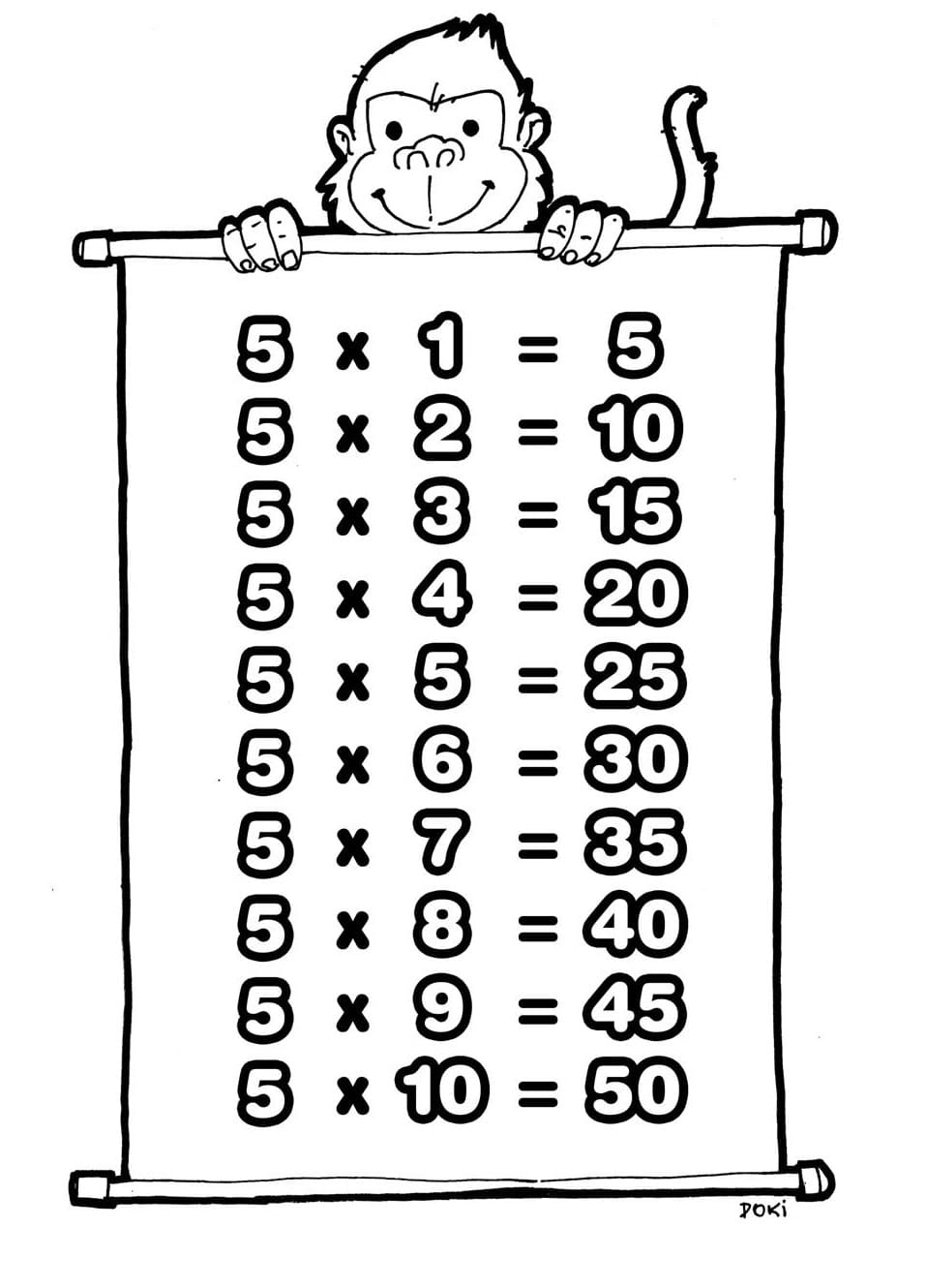 Desenho deTabuada de Multiplicação do 5 para colorir