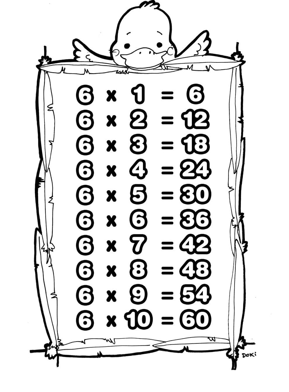 Desenho deTabuada de Multiplicação do 6 para colorir