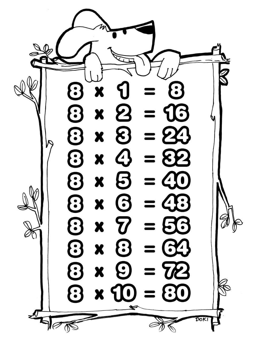 Desenho deTabuada de Multiplicação do 8 para colorir