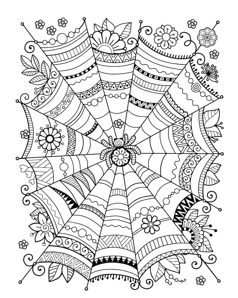 Desenho deTeia de Aranha Zentangle para colorir