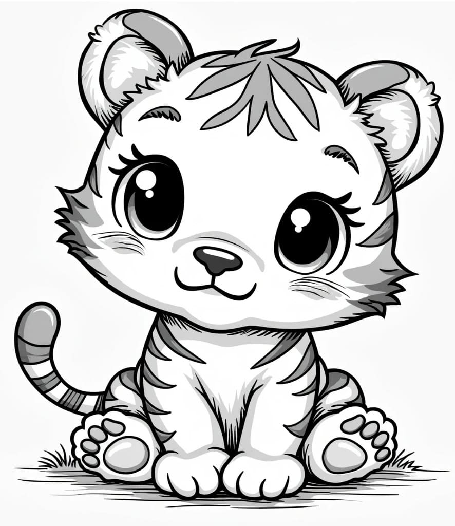 Desenho deTigre Kawaii para colorir