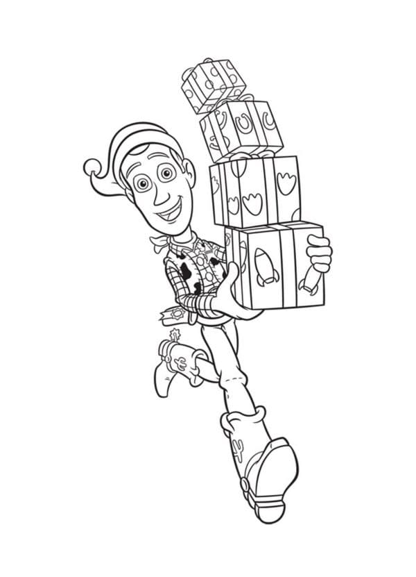 Desenho deToy Story Woody Com Presentes para colorir